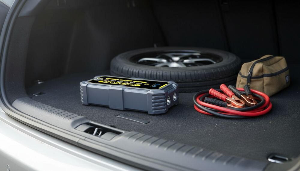 Urządzenie rozruchowe EXTRALINK Jump 1, przenośny jump starter z funkcją powerbanka do awaryjnego uruchamiania samochodu, urządzenie w bagażniku