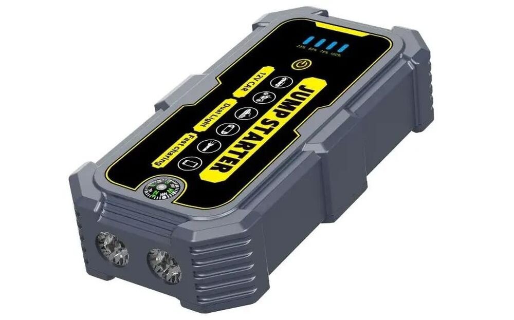 Urządzenie rozruchowe EXTRALINK Jump 1, latarka LED, kompas, zabezpieczenie przeciwzwarciowe, wymiary 16 x 8 x 3,8 cm i masa 375 g, urządzenie na białym tle