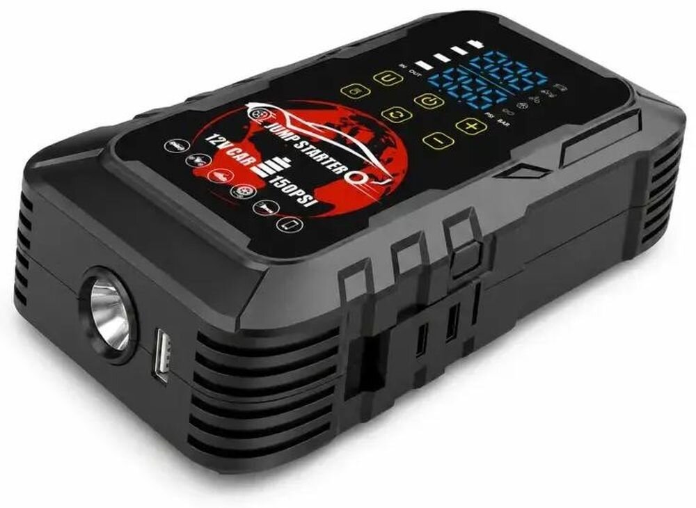 Urządzenie rozruchowe EXTRALINK MaxJump 9 Extreme, kompaktowa konstrukcja o wymiarach 17 x 10,6 x 5,7 cm i wadze 695 g, powerbank z kompresorem