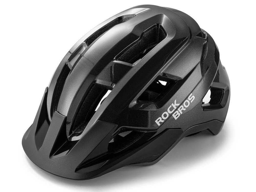 Czarny kask rowerowy z otworami wentylacyjnymi i napisem \'ROCK BROS\' na boku.