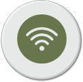 Ikona przedstawia zielony symbol Wi-Fi na białym tle w kształcie koła.