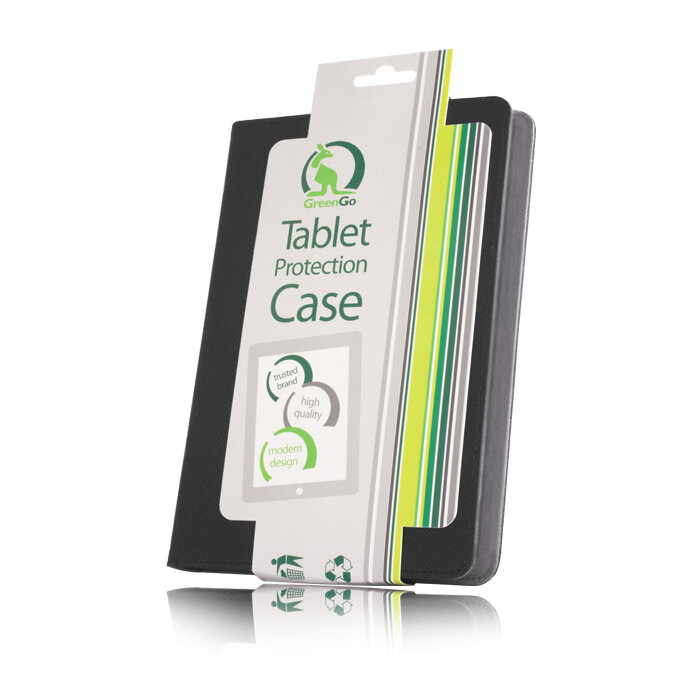 Opakowanie czarnego etui na tablet z napisem \'GreenGo Tablet Protection Case\'.