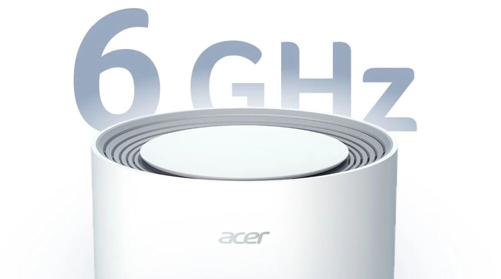Na obrazie widoczny jest biały router z logo \'acer\' oraz dużym napisem \'6 GHz\' w tle.