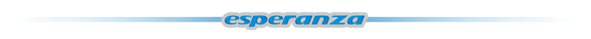Logo z napisem \'esperanza\' w kolorze niebieskim, z niebieskimi liniami po obu stronach.