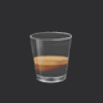 Szklanka z ciemnym napojem, prawdopodobnie espresso, na ciemnym tle.