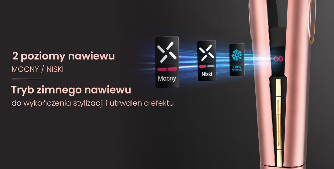 Aeroprostownica COSHARE SuperAero Różowy 140 stopni zdjęcie lifestyle Kontrola temperatury Moc 1400–1600 W  18 kombinacji ustawień dopasowanie swoboda stylizacja