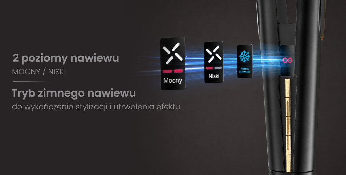 Aeroprostownica COSHARE SuperAero Czarny 140 stopni zdjęcie lifestyle Kontrola temperatury Moc 1400–1600 W  18 kombinacji ustawień dopasowanie swoboda stylizacja