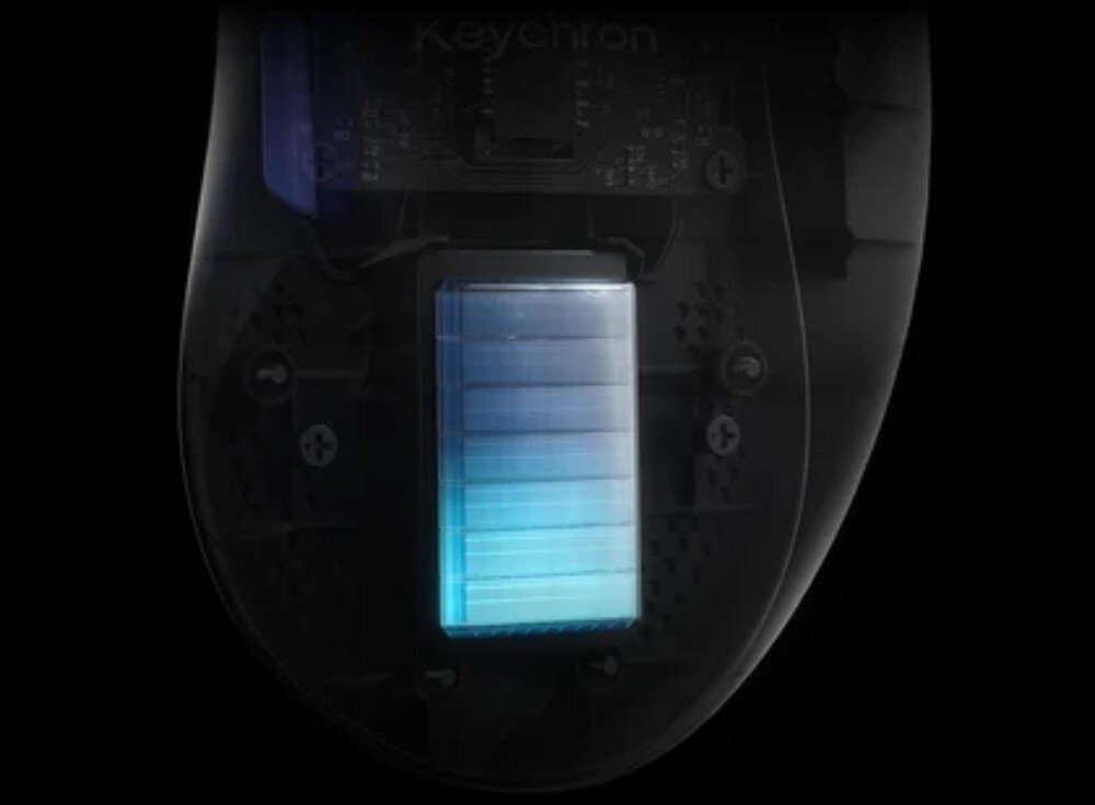 Mysz KEYCHRON G3-Z1 Prześwitująca obudowa myszy komputerowej z widocznym wewnątrz podświetlanym akumulatorem