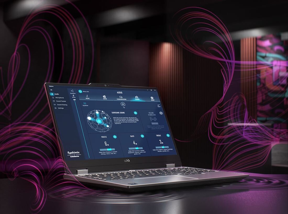 Przestrzenny system dźwiękowy Nahimic Audio by SteelSeries w laptopie gamingowym LENOVO LOQ 15AHP9
