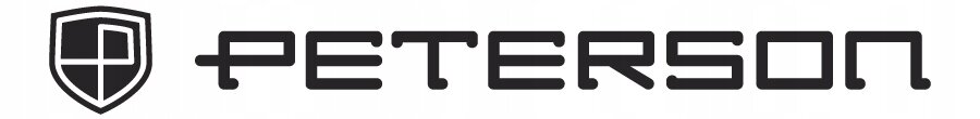 Logo z napisem \'PETERSON\' oraz tarczą z literą \'P\'.