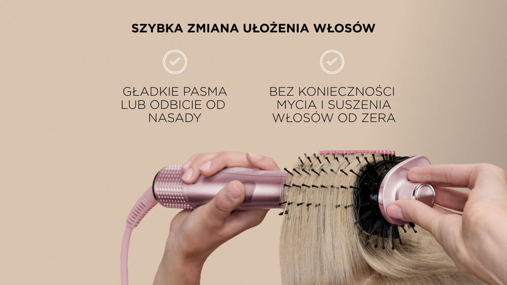 Szczotka prostująca SHARK Glossi 2w1 HT302EUPK Różowy zdjęcie lifestyle  Gładkość lub wysoka objętość bez konieczności mycia i suszenia włosów od zera