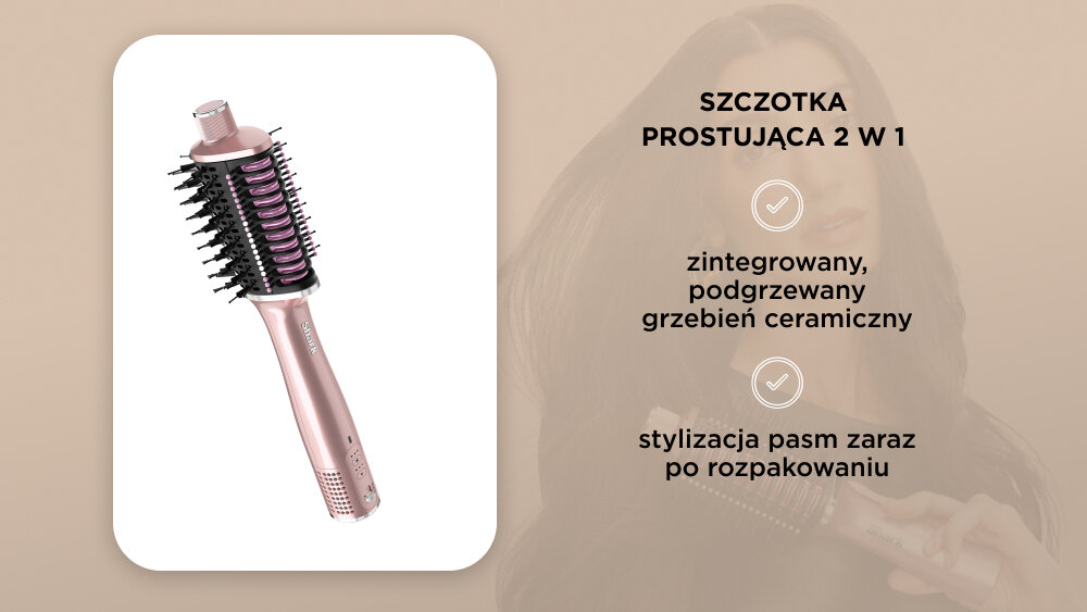 Szczotka prostująca SHARK Glossi 2w1 HT302EUPK Różowy zdjęcie lifestyle  zestaw akcesoria komplet wyposażenie
