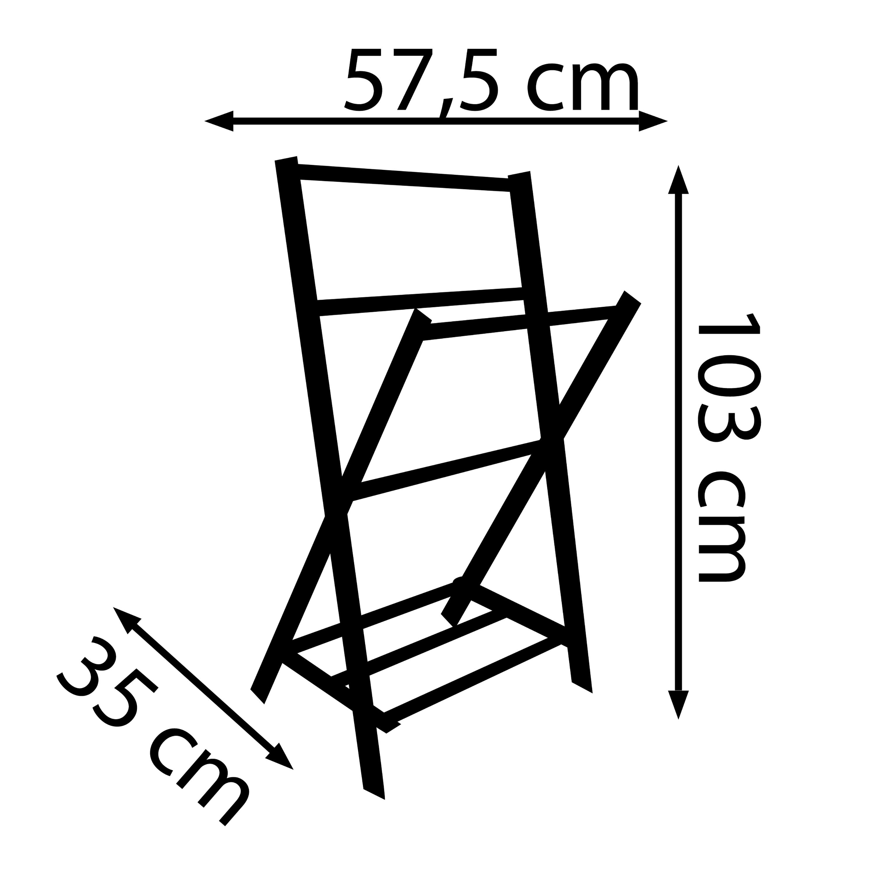 Czarny stojak na ręczniki z czterema ramionami, o wymiarach 57,5 cm szerokości, 35 cm głębokości i 103 cm wysokości.
