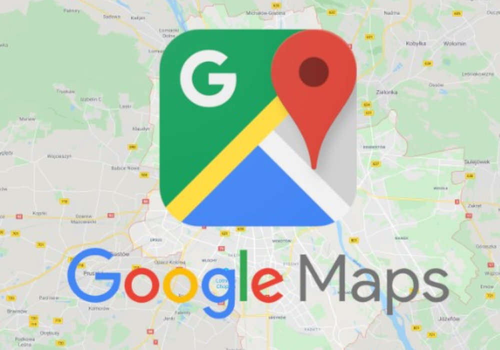 Na obrazie widoczna jest ikona aplikacji Google Maps z literą \'G\' i symbolem lokalizacji na tle mapy. Pod ikoną znajduje się napis \'Google Maps\'.