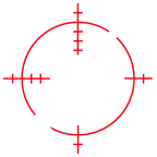 Ikona przedstawia biały karabin na tle czerwonego celownika na czarnym tle.
