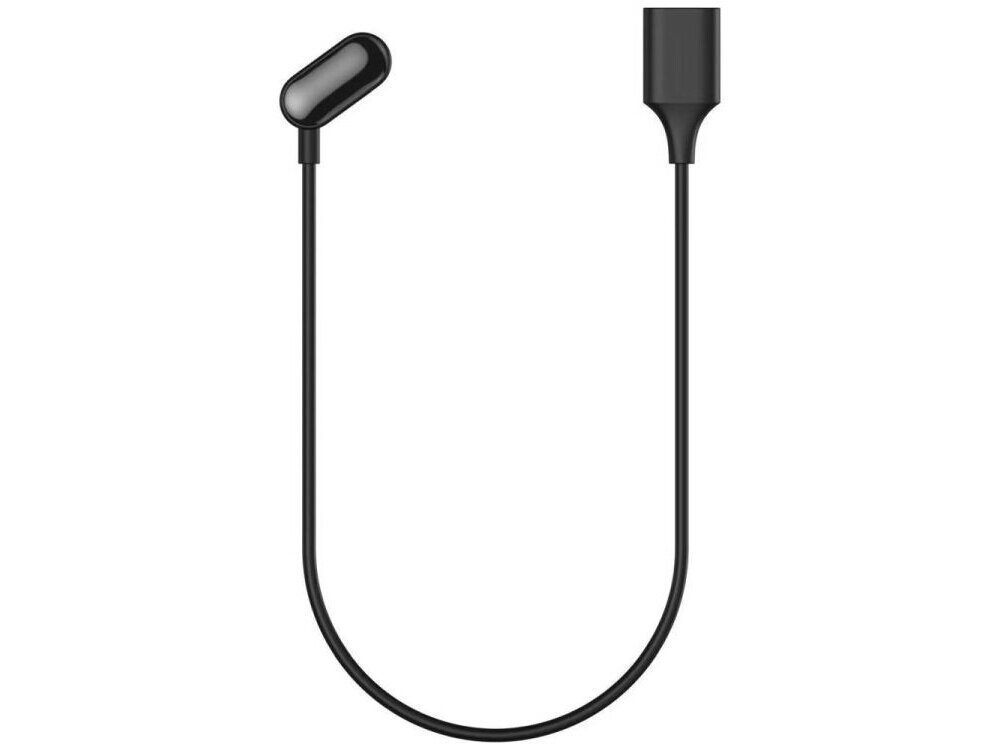Czarny kabel ładujący z zaokrąglonymi końcówkami, jedna z nich jest prostokątna, a druga owalna.
