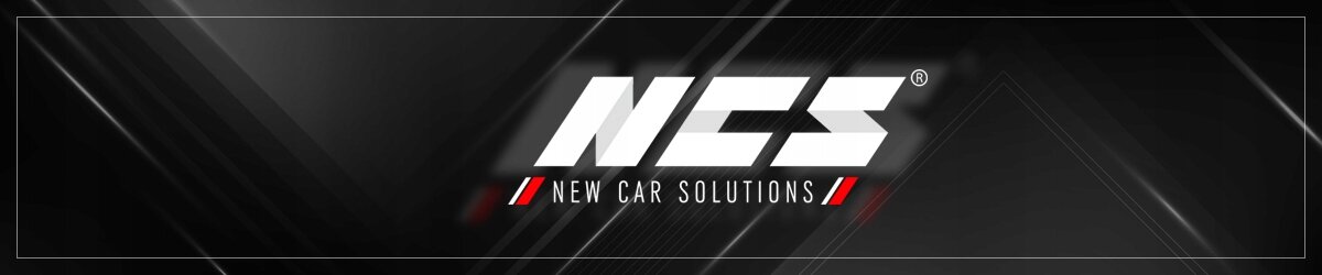Logo NCS na ciemnym tle z napisem \'NEW CAR SOLUTIONS\'.