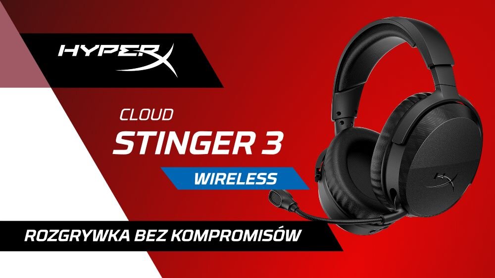 Słuchawki HYPERX Cloud Stinger 3 Wireless bezprzewodowe słuchawki gamingowe, słuchawki po skosei na czerwono białym tle