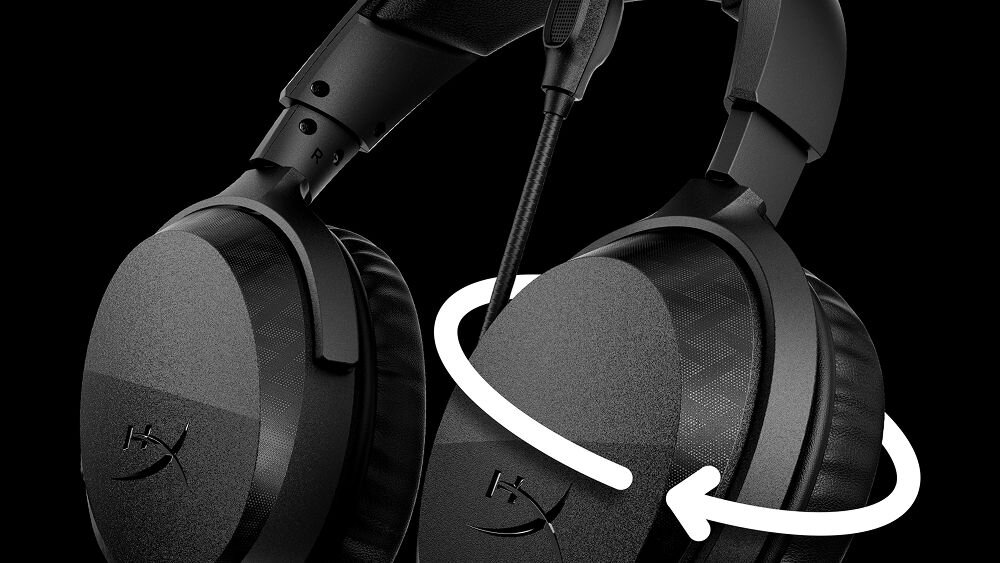Słuchawki HYPERX Cloud Stinger 3 Wireless z regulowanym pałąkiem i obracanymi o 90 stopni nausznikami, słuchawki na czarnym tle