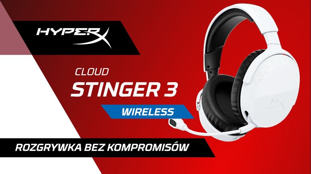 Słuchawki HYPERX Cloud Stinger 3 Wireless bezprzewodowe słuchawki gamingowe, słuchawki po skosei na czerwono białym tle