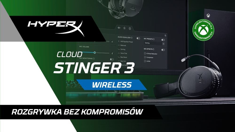 Słuchawki HYPERX Cloud Stinger 3 Wireless Xbox bezprzewodowe słuchawki gamingowe, słuchawki leżące na biurku