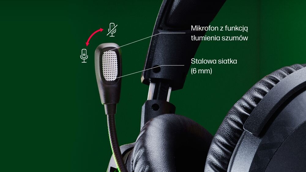 Słuchawki HYPERX Cloud Stinger 3 Wireless Xbox z mikrofonem 6 mm, metalową siateczką i redukcją szumów, kadr na mikrofon w słuchawkach