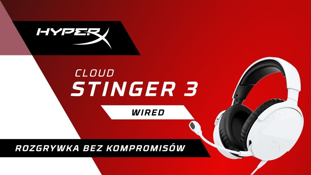 HYPERX Cloud Stinger 3 Playstation słuchawki nauszne gamingowe dla graczy, słuchawki na biało czerwonym tle