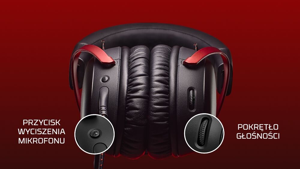 HYPERX Cloud III słuchawki gamingowe, sterowanie na nausznikach, regulacja głośności, wyciszenie mikrofonu, słuchawki - kadr na elementy sterujące