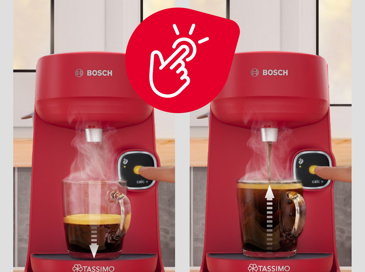 Ekspres BOSCH Tassimo Harmony Plus TAS173B automatycznie rozpoznaje kapsułki i rodzaj napoju Czerwony