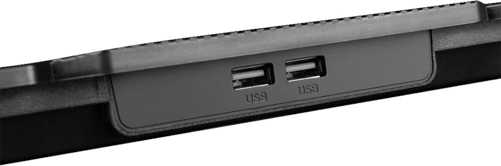 Obraz przedstawia fragment urządzenia z dwoma portami USB oznaczonymi jako \'USB\'.
