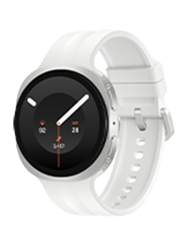 tab1 Smartwatch z okrągłym wyświetlaczem i jasnym paskiem, na ekranie widoczna jest tarcza zegara z białymi wskazówkami i pomarańczowym sekundnikiem.