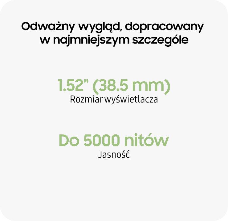 poznajwatchultra2 kolumna3 2 Grafika przedstawia tekst: \'Odważny wygląd, dopracowany w najmniejszym szczególe\'. Poniżej znajdują się informacje: \'1.52\
