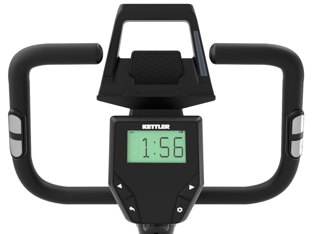 Kierownica roweru magnetycznego z wyświetlaczem pokazującym czas 1:56. Na wyświetlaczu widoczne jest logo KETTLER.