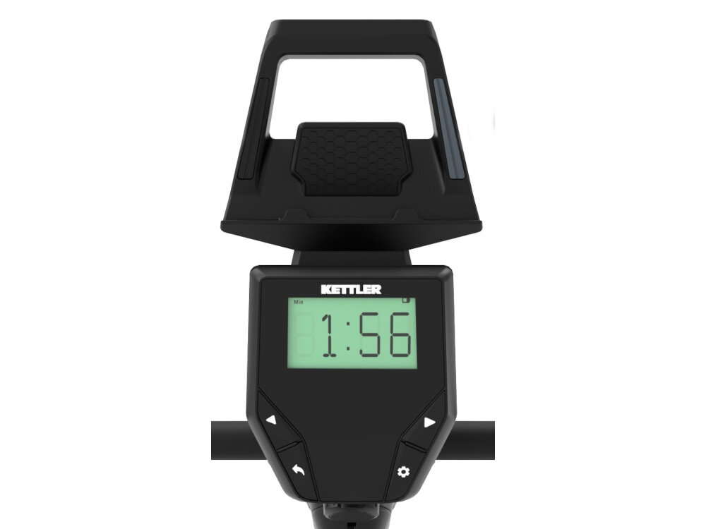 Wyświetlacz roweru magnetycznego z logo KETTLER pokazuje czas 1:56. Poniżej znajdują się przyciski sterujące.