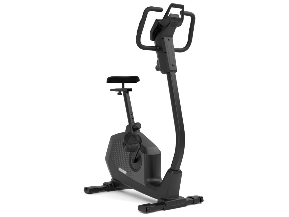 Czarny rower magnetyczny z wyświetlaczem i ergonomicznym siodełkiem. Na obudowie widoczne jest logo \'KETTLER\'.
