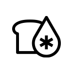 Czarny symbol przedstawiający kromkę chleba obok kropli wody z gwiazdką w środku.