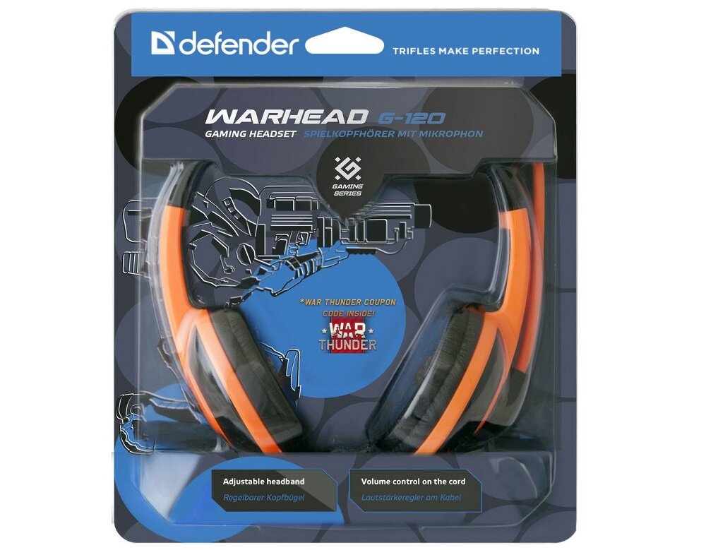 Słuchawki DEFENDER Warhead G-120 Czarno-pomarańczowy - nie wymaga ładowania zawsze gotowy do pracy