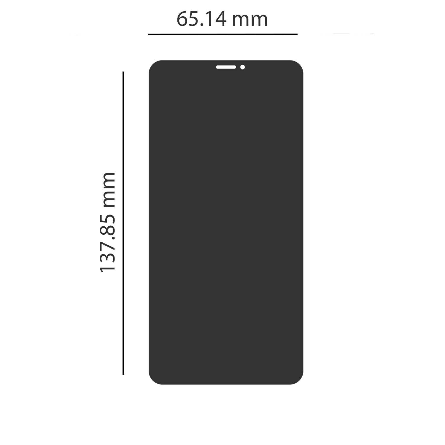 Obraz przedstawia prostokątny kształt o wymiarach 65.14 mm na 137.85 mm, przypominający ekran telefonu.