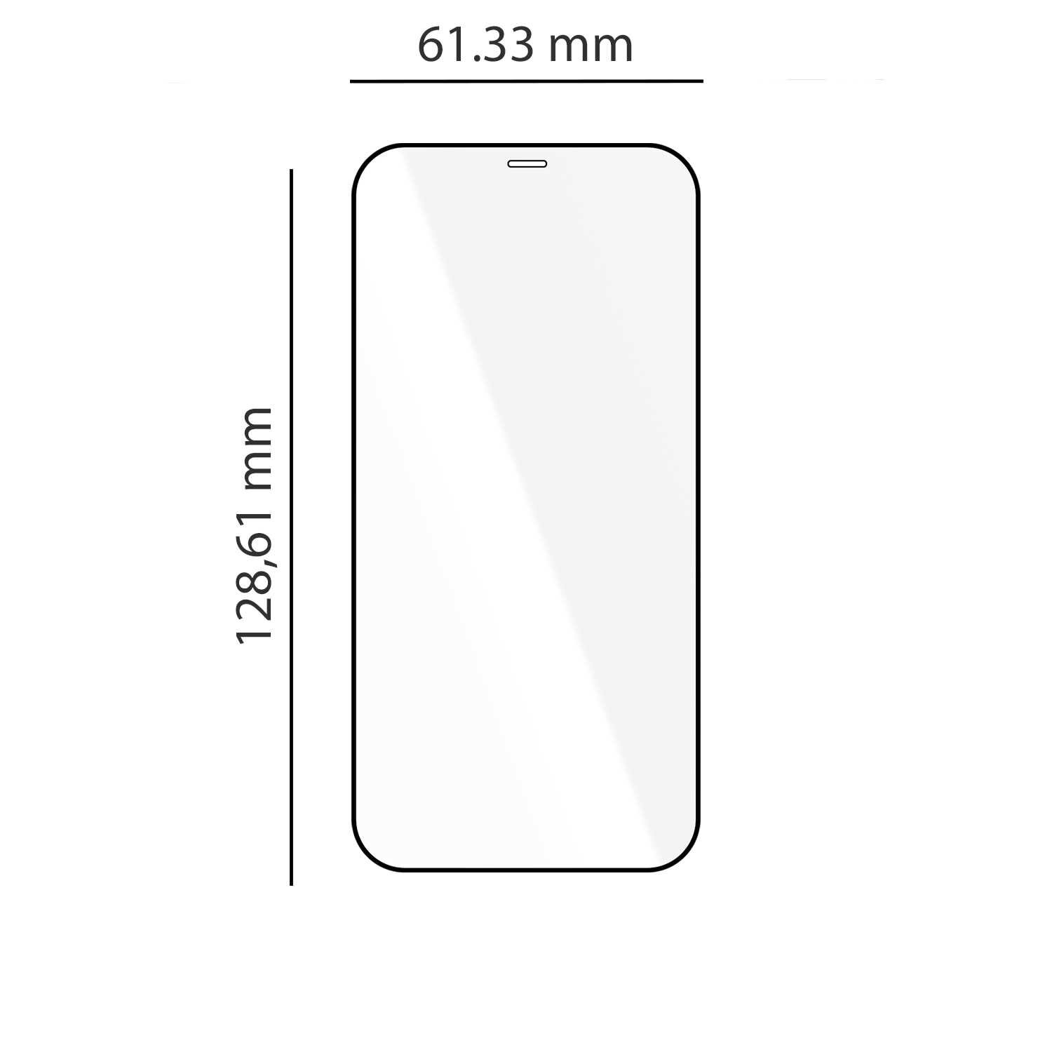 Obraz przedstawia szkło hartowane o wymiarach 157.67 mm na 74.75 mm, przeznaczone do telefonu. Szkło ma zaokrąglone rogi i wycięcie na głośnik.