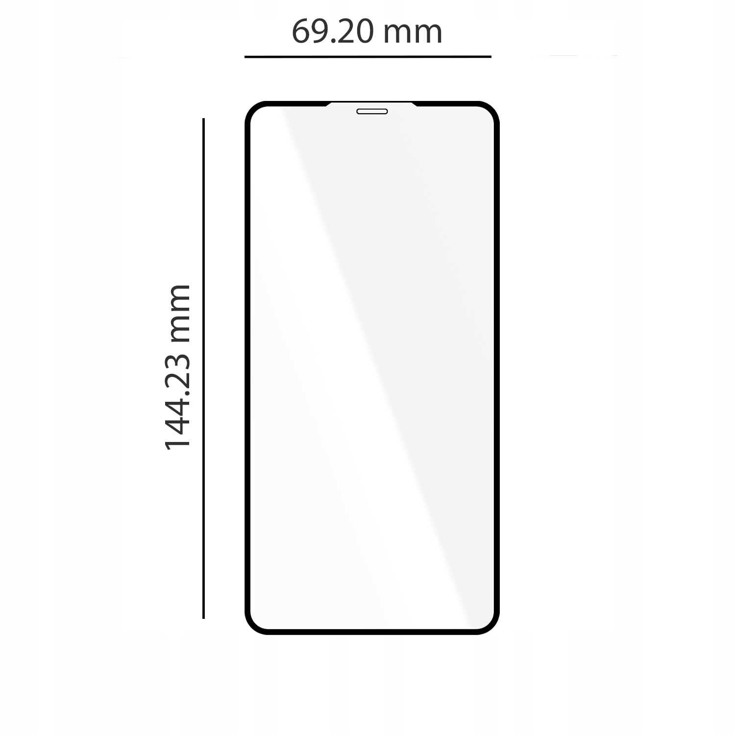 Ilustracja przedstawia prostokątny kształt z wymiarami 64.91 mm na 137.40 mm, przypominający ekran telefonu. Widać cienką ramkę wokół przezroczystej powierzchni.