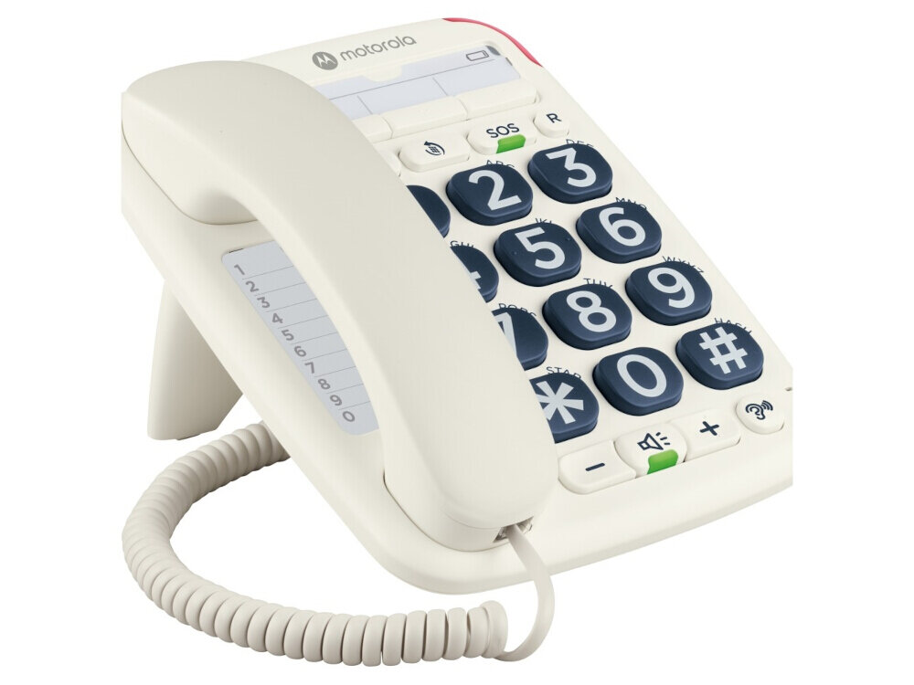 Przewodowy telefon stacjonarny Motorola CT200, biały — pamięci One-Touch, szybkie wybieranie, Redial i przycisk R