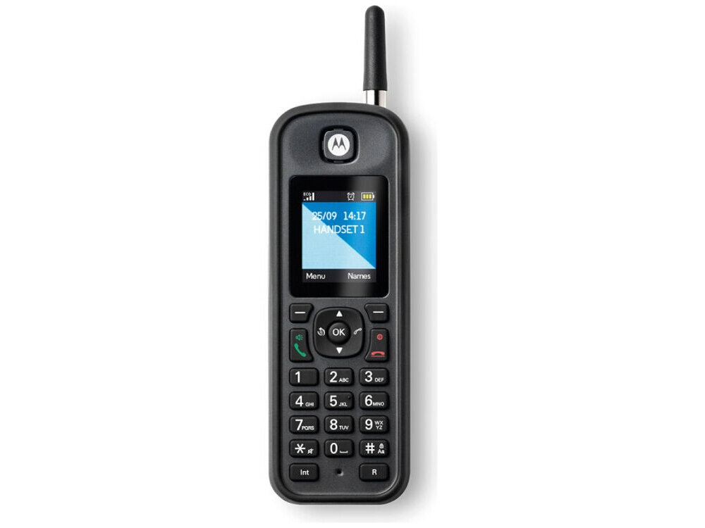 Telefon stacjonarny bezprzewodowy Motorola O201, czarny — obudowa IP67 odporna na pył i czasowe zanurzenie w wodzie