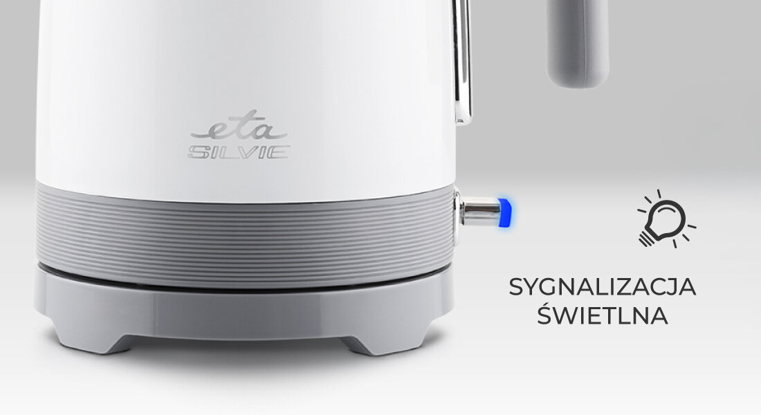Czajnik ETA Silvie 960490010 Biały zdjęcie lifestyle Szybkie gotowanie grzałkę o mocy 2200 W Automatyczne wyłączenie efektowne podświetlenie