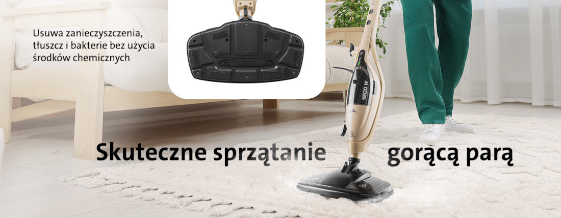 Mop parowy ETA Vapuro 2w1 2261 90000 zdjęcie lifestyle Czystość bez chemiiMoc 1500 W  zintegrowana pompa para jest gotowa już po około 35 sekundach