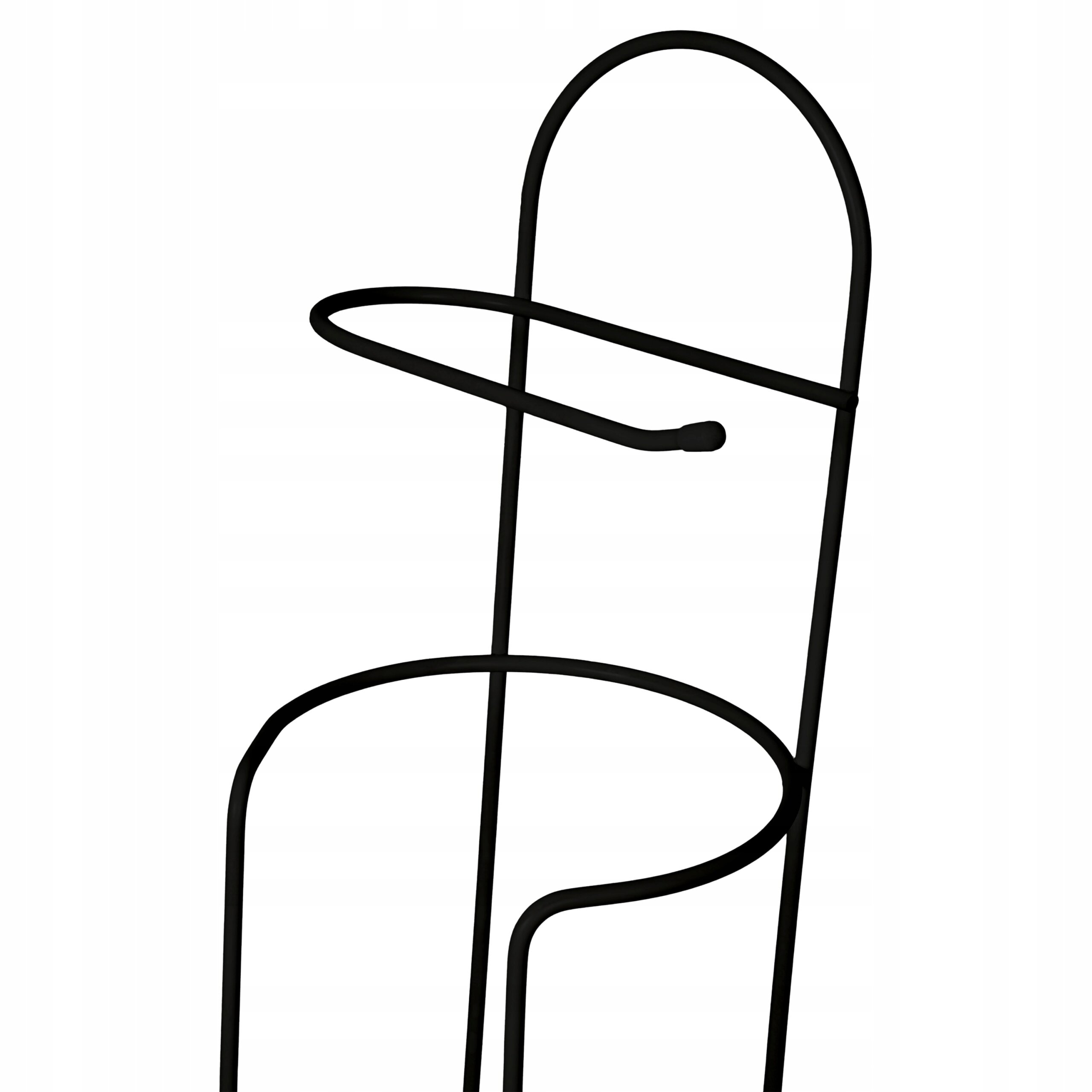 Czarny stalowy stojak łazienkowy o minimalistycznym designie, przeznaczony na zapasowe rolki papieru toaletowego.