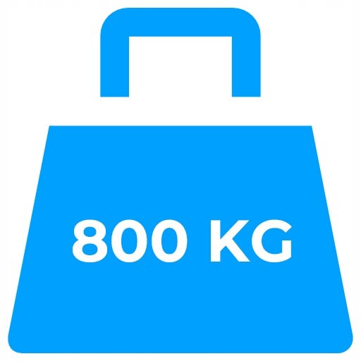 Niebieska ikona przedstawiająca ciężar z napisem \'800 KG\'.