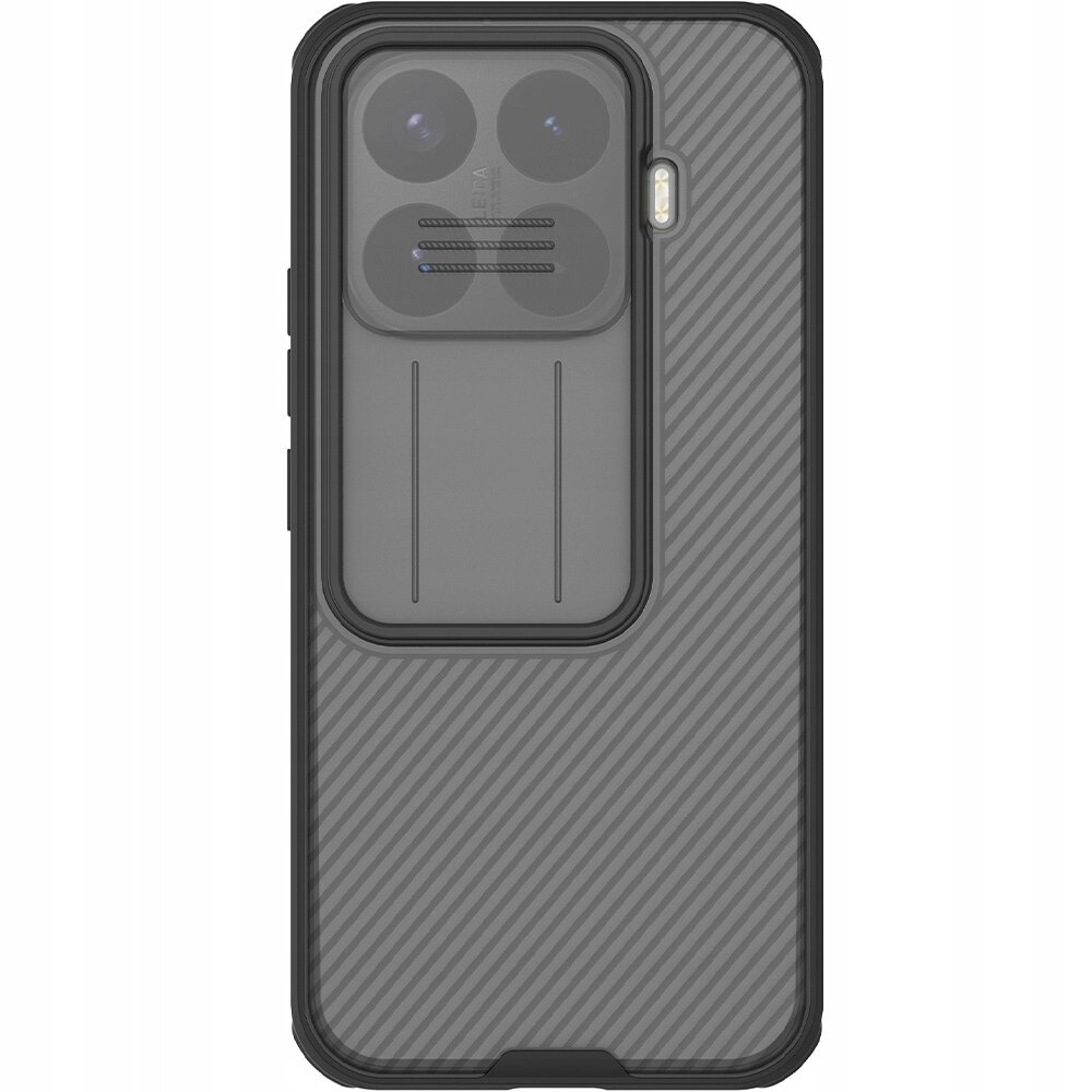 Etui na telefon z teksturą w skośne linie, posiada osłonę na aparat oraz wycięcie na lampę błyskową.