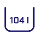 Ikona przedstawia symbol pojemności 104 litry w prostokątnym kształcie z zaokrąglonymi rogami, w kolorze granatowym.