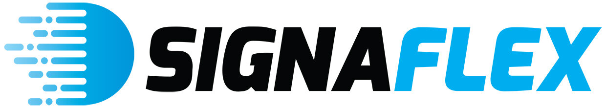 Logo z napisem \'SIGNAFLEX\' w kolorach niebieskim i czarnym, z niebieskim symbolem po lewej stronie.