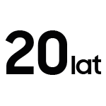Czarny napis \'20 lat\' na białym tle.